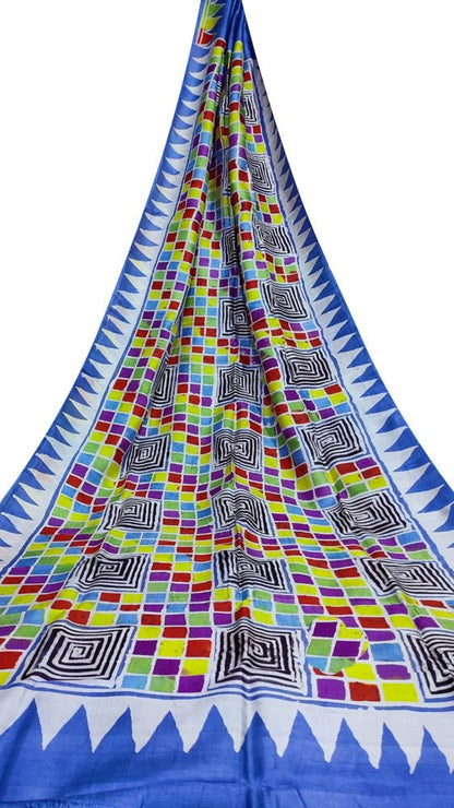 Mulitcolor Hand Batik Silk Saree - Luxurion World