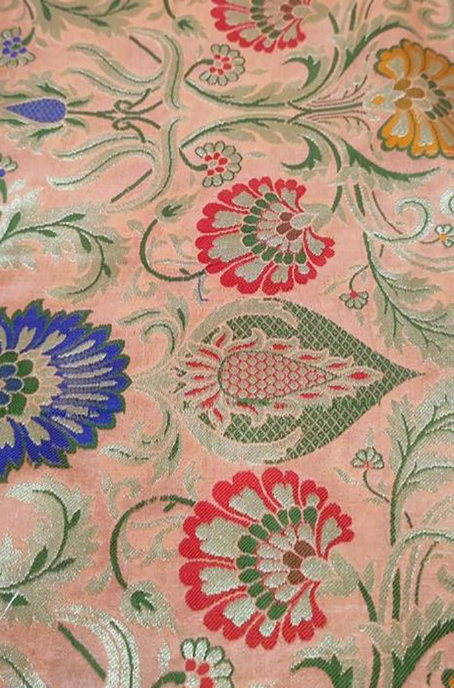 Multicolor Banarasi Kimkhwab Silk Meenakari Fabric ( 1 Mtr ) - Luxurion World