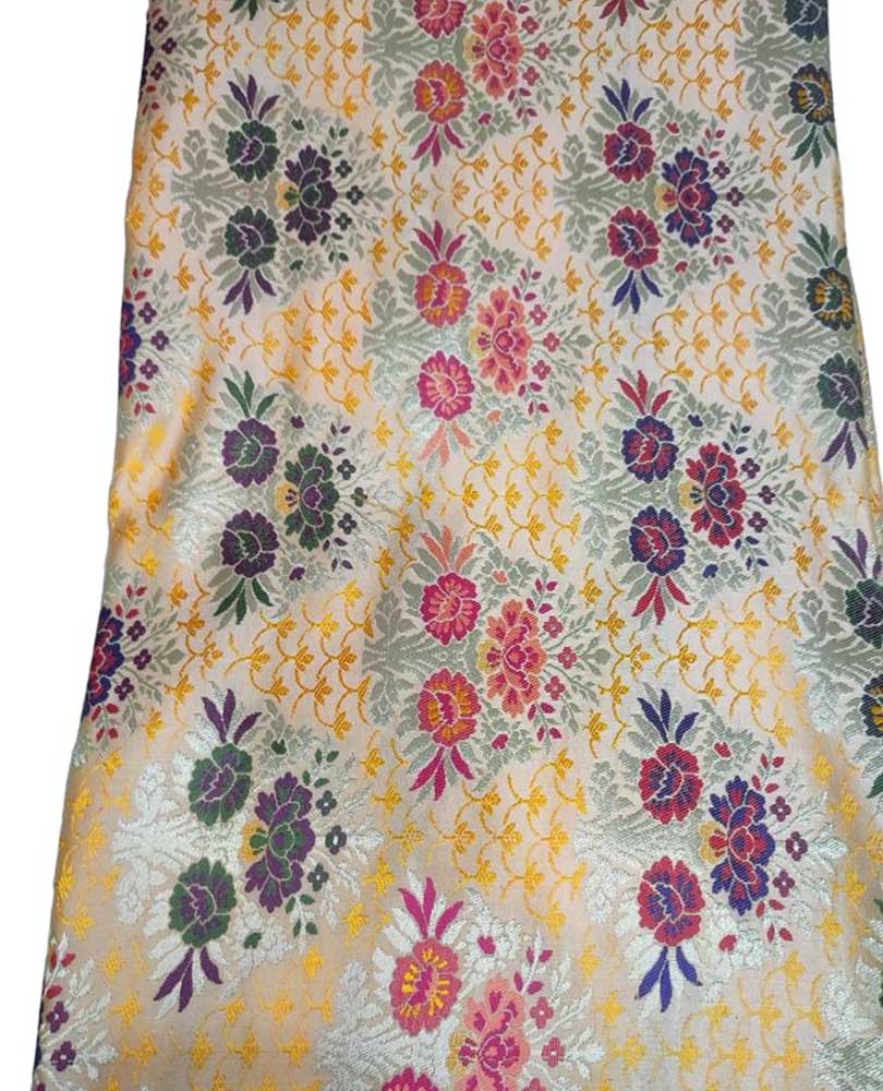 Multicolor Banarasi Kimkhwab Silk Meenakari Fabric ( 1 Mtr ) - Luxurion World