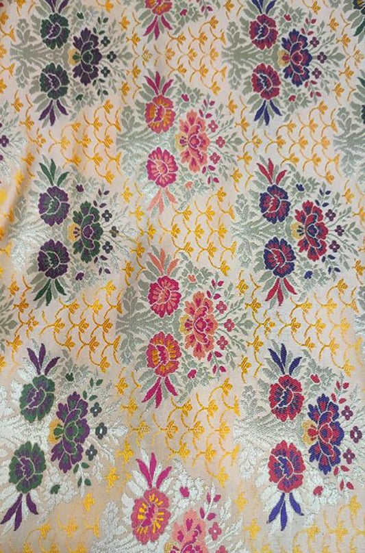 Multicolor Banarasi Kimkhwab Silk Meenakari Fabric ( 1 Mtr ) - Luxurion World