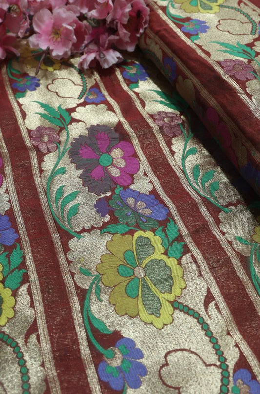 Multicolor Banarasi Silk Fabric ( 1 Mtr) - Luxurion World
