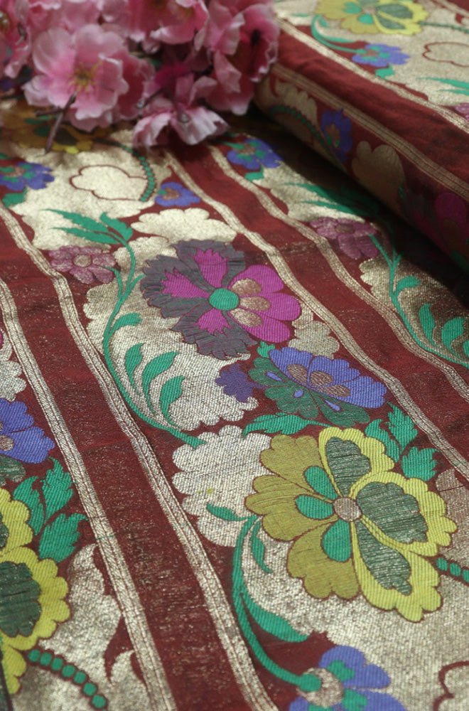 Multicolor Banarasi Silk Fabric ( 1 Mtr) - Luxurion World