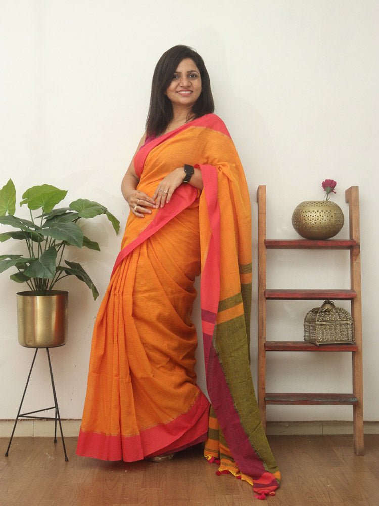 Multicolor Bengal Plain Cotton Saree - Luxurion World