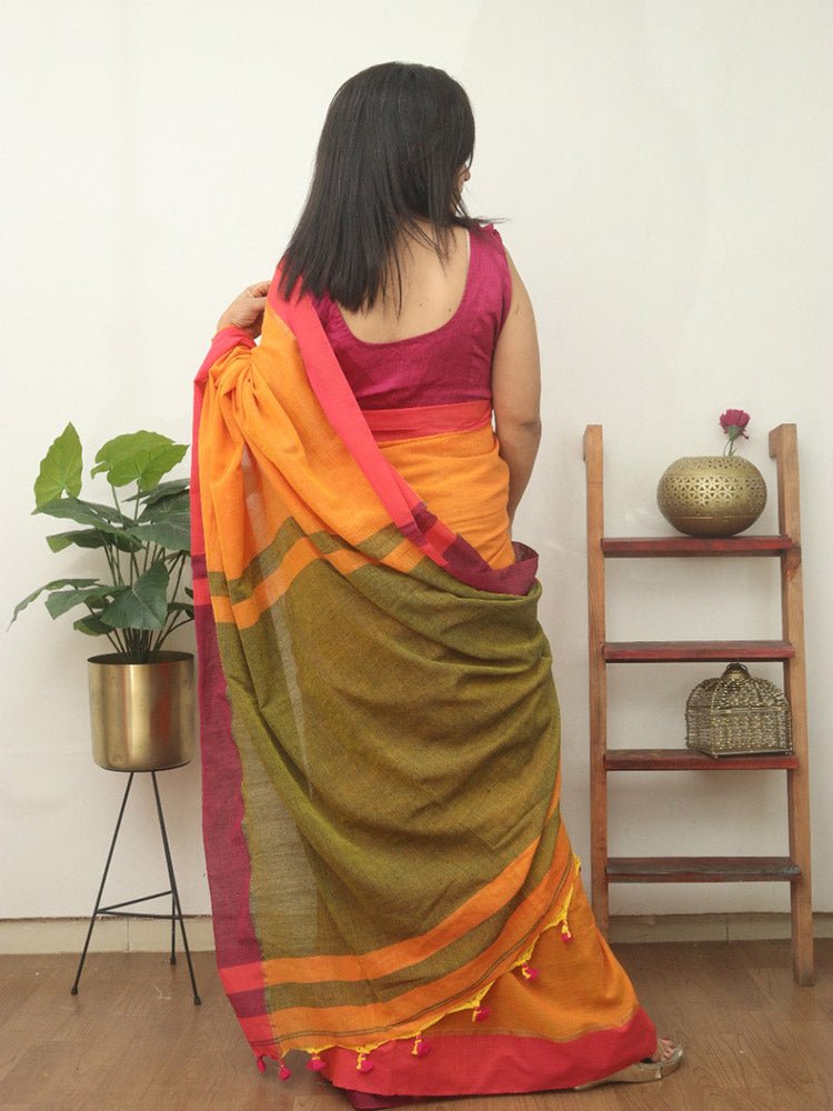 Multicolor Bengal Plain Cotton Saree - Luxurion World