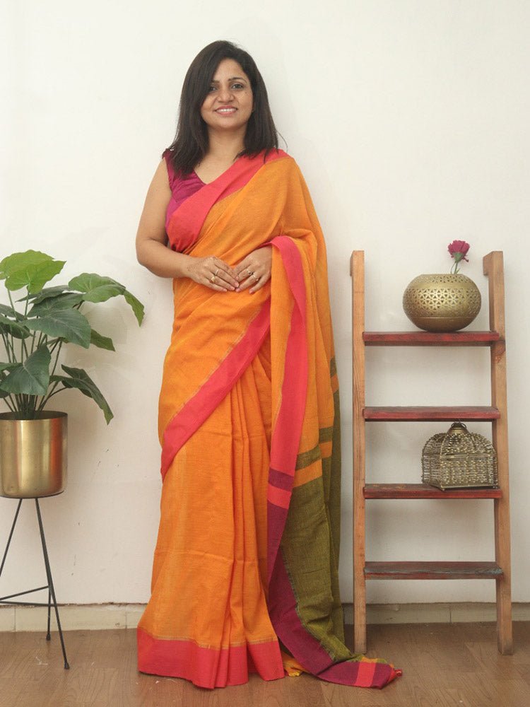 Multicolor Bengal Plain Cotton Saree - Luxurion World