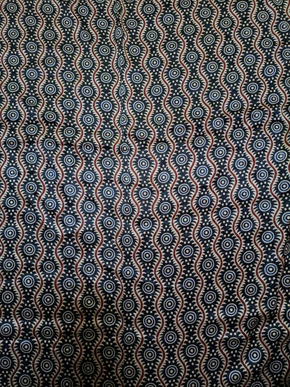 Multicolor Block Printed Ajrakh Mashru Silk Fabric (1 mtr) - Luxurion World