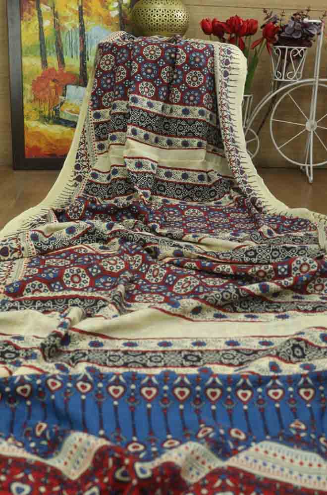 Multicolor Block Printed Cotton Saree - Luxurion World