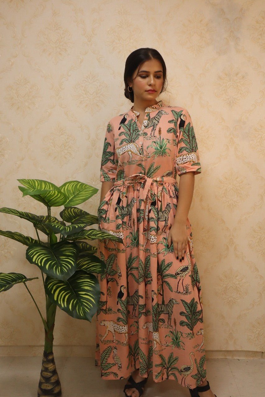 Multicolor Block Printed Pure Cotton One Piece Dress