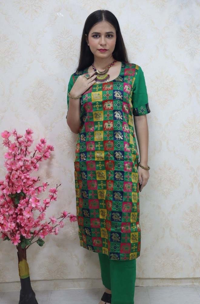 Multicolor Brocade Kurti With Pant - Luxurion World