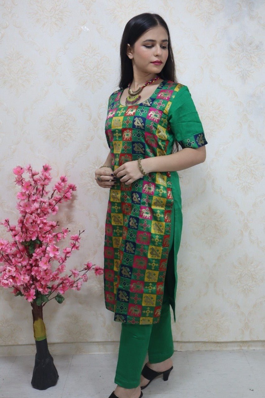 Multicolor Brocade Kurti With Pant - Luxurion World