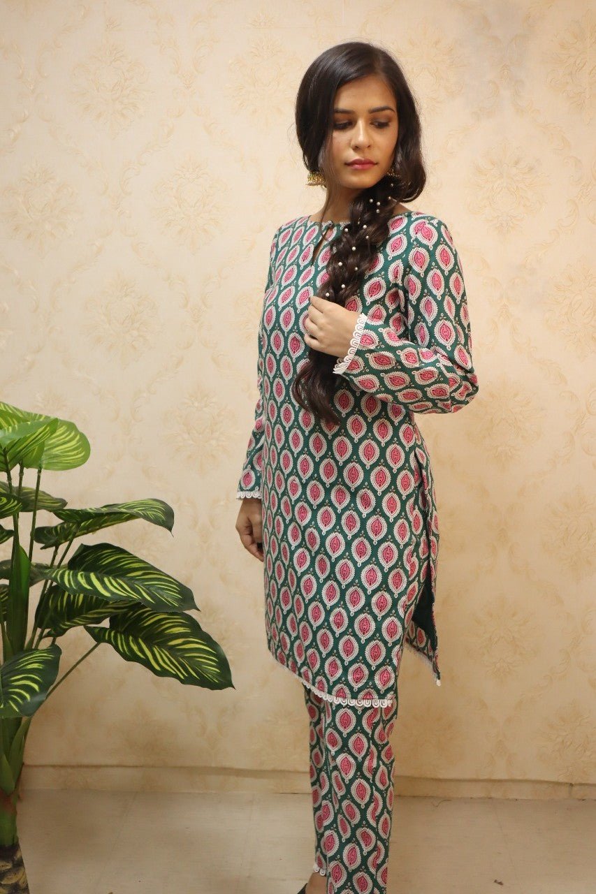 Multicolor Cotton Block Printed Short Suit with Straight Pant - Luxurion World