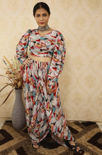 Multicolor Digital Print Crepe Crop Top with Cawl Drape Pant - Luxurion World
