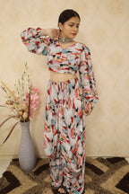 Multicolor Digital Print Crepe Crop Top with Cawl Drape Pant - Luxurion World