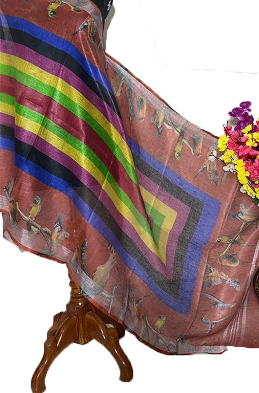 Multicolor Digital Printed Linen Dupatta - Luxurion World