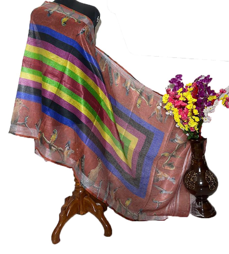 Multicolor Digital Printed Linen Dupatta - Luxurion World