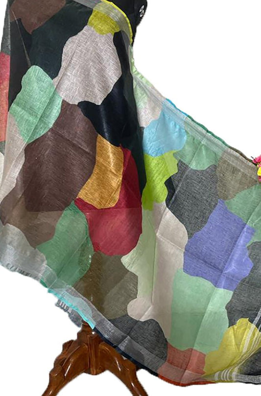 Multicolor Digital Printed Linen Dupatta - Luxurion World