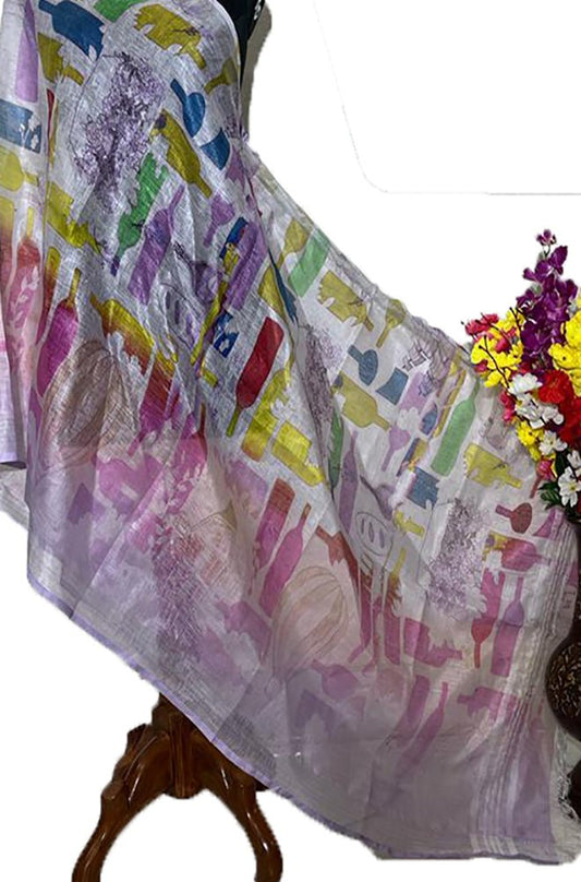 Multicolor Digital Printed Linen Dupatta - Luxurion World