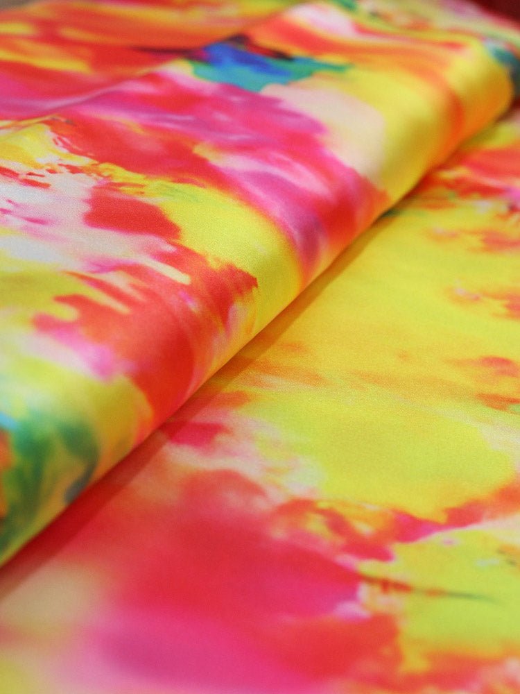 Multicolor Digital Printed Tie & Dye Satin Silk Fabric (  1 Mtr )