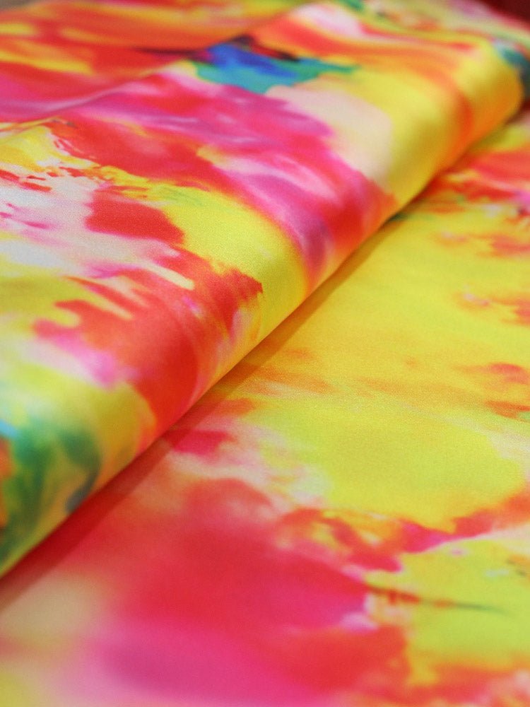 Multicolor Digital Printed Tie & Dye Satin Silk Fabric (  1 Mtr ) - Luxurion World
