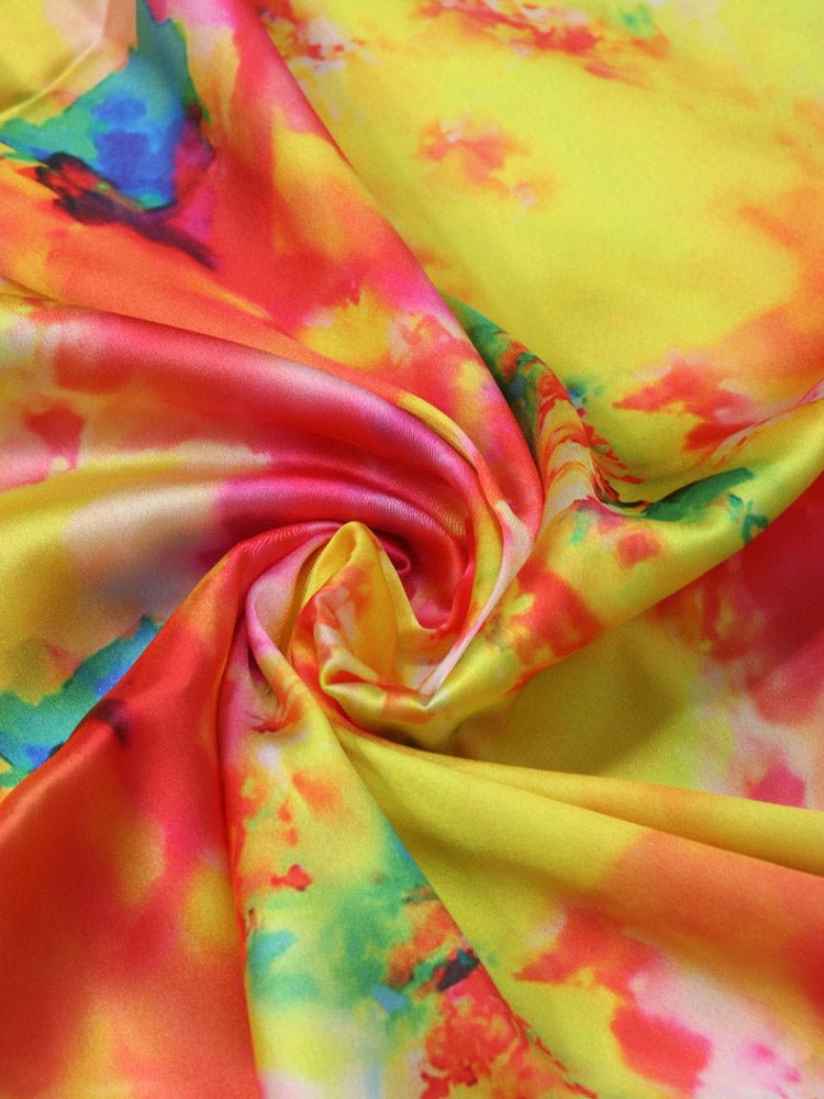 Multicolor Digital Printed Tie & Dye Satin Silk Fabric (  1 Mtr )