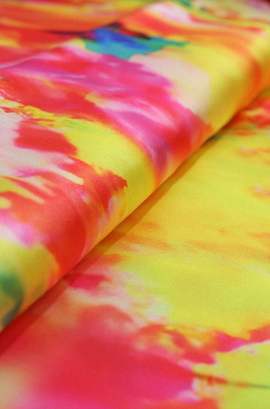 Multicolor Digital Printed Tie & Dye Satin Silk Fabric (  1 Mtr ) - Luxurion World