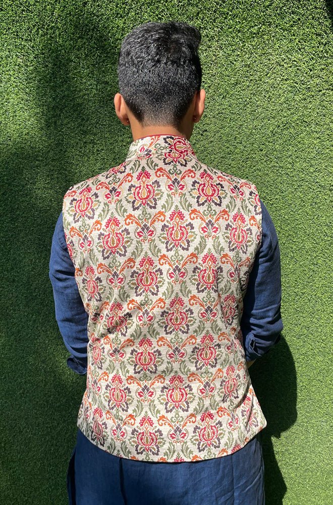 Multicolor Digital Printed Velvet Nehru Jacket - Luxurion World