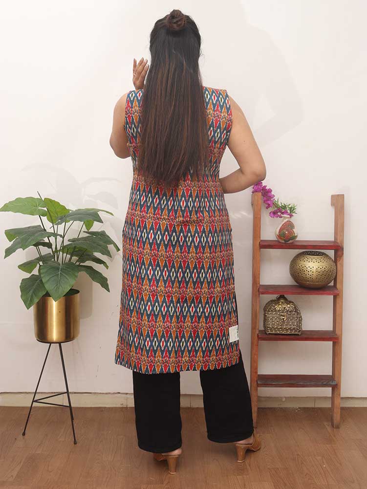 Multicolor Double Ikat Pure Cotton Reversible Jacket - Luxurion World