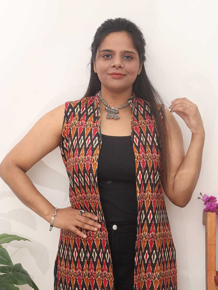 Multicolor Double Ikat Pure Cotton Reversible Jacket - Luxurion World