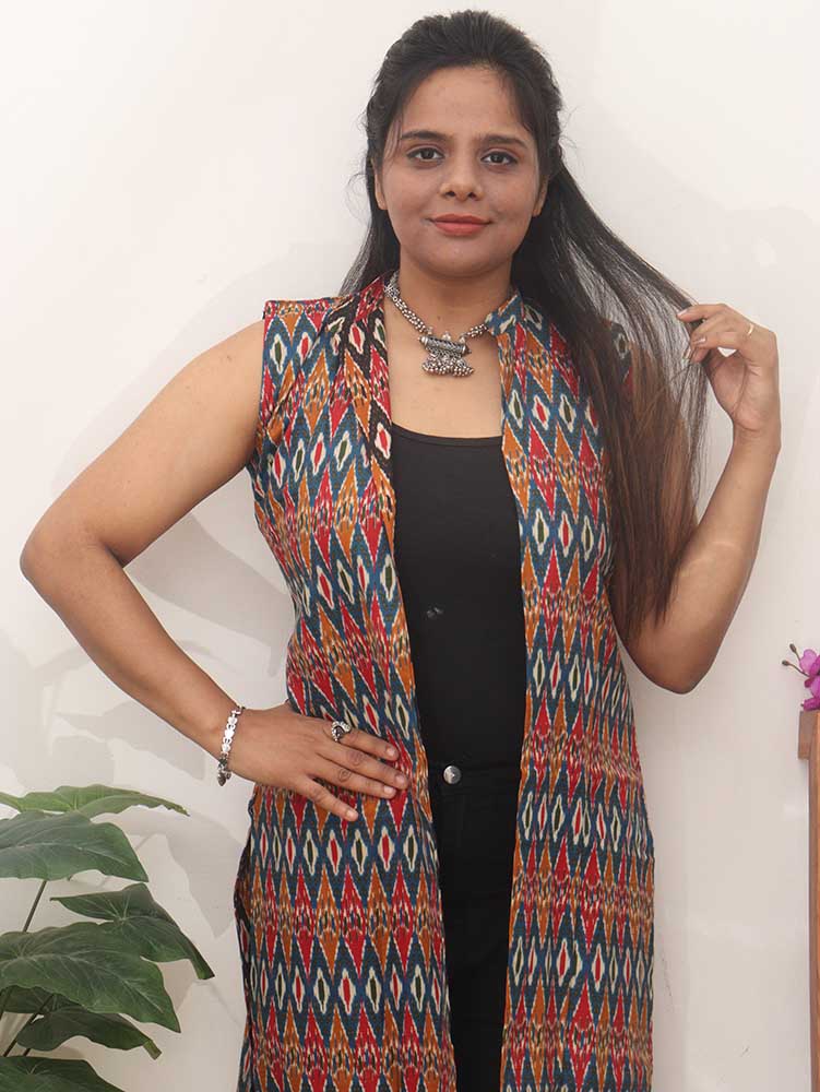 Multicolor Double Ikat Pure Cotton Reversible Jacket - Luxurion World