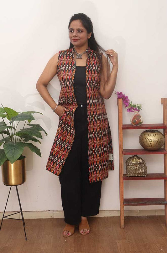 Multicolor Double Ikat Pure Cotton Reversible Jacket - Luxurion World