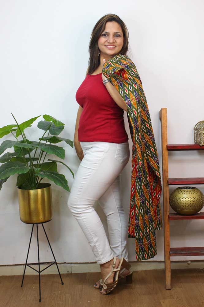Multicolor Double Ikat Pure Cotton Reversible Long Jacket - Luxurion World
