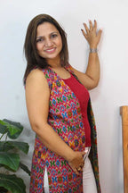 Multicolor Double Ikat Pure Cotton Reversible Long Jacket - Luxurion World