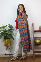 Multicolor Double Ikat Pure Cotton Reversible Long Jacket - Luxurion World