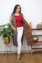 Multicolor Double Ikat Pure Cotton Reversible Long Jacket - Luxurion World