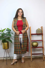 Multicolor Double Ikat Pure Cotton Reversible Long Jacket - Luxurion World
