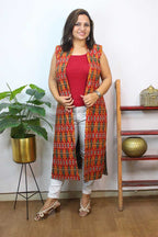 Multicolor Double Ikat Pure Cotton Reversible Long Jacket - Luxurion World