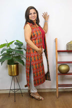 Multicolor Double Ikat Pure Cotton Reversible Long Jacket - Luxurion World