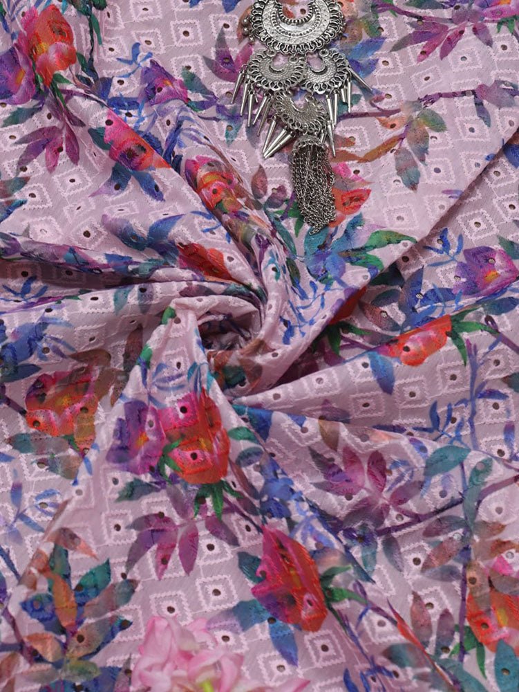 Multicolor Embroidered Chikankari Cotton Fabric (0.8 Mtr) - Luxurion World