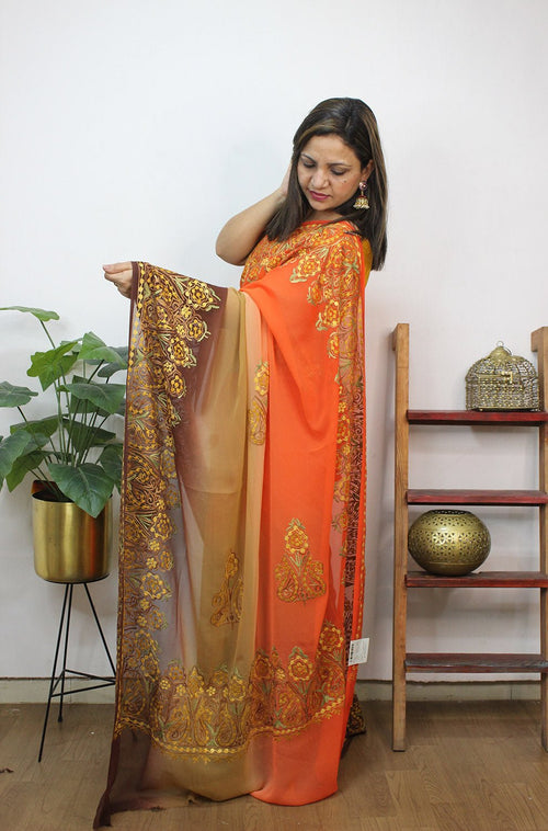 Multicolor Embroidered Kashmiri Aari Work Georgette Saree - Luxurion World