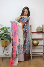 Multicolor Embroidered Kashmiri Aari Work Georgette Saree - Luxurion World