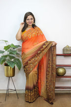 Multicolor Embroidered Kashmiri Aari Work Georgette Saree - Luxurion World