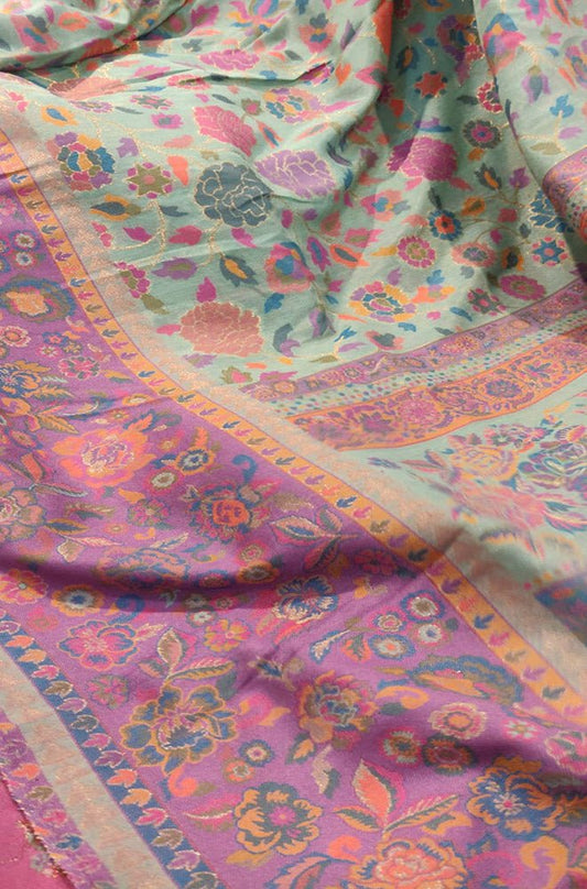Multicolor Embroidered Kashmiri Kani Work Pure Silk Saree - Luxurion World