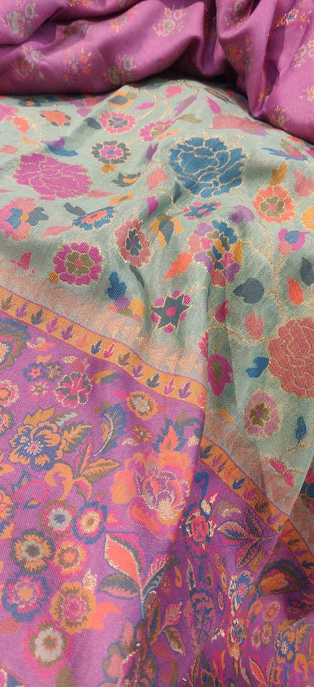 Multicolor Embroidered Kashmiri Kani Work Pure Silk Saree - Luxurion World