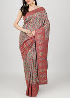 Multicolor Embroidered Kashmiri Kani Work Pure Silk Saree - Luxurion World