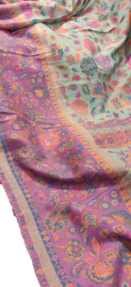 Multicolor Embroidered Kashmiri Kani Work Pure Silk Saree Luxurionworld