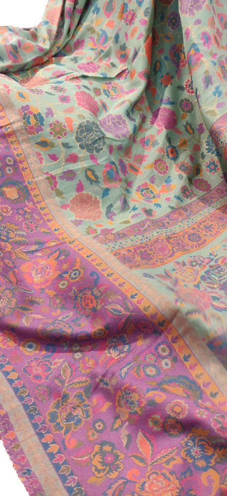 Multicolor Embroidered Kashmiri Kani Work Pure Silk Saree - Luxurion World