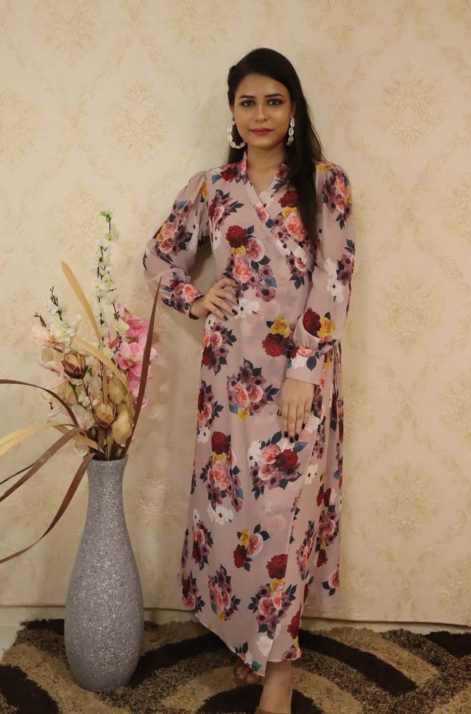 Multicolor Floral Angrakha Pattern Digital Printed Georgette One Piece - Luxurion World