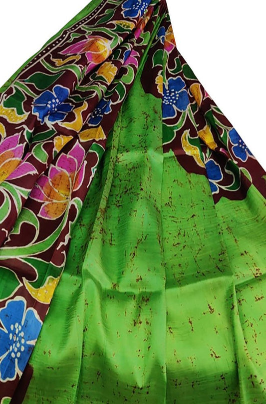 Multicolor Hand Batik Pure Bishnupuri Silk Saree - Luxurion World