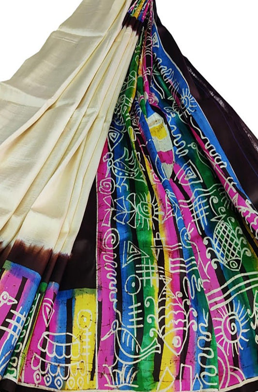 Multicolor Hand Batik Pure Bishnupuri Silk Saree - Luxurion World