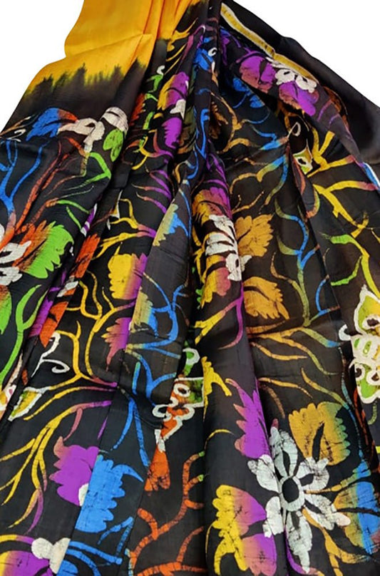 Multicolor Hand Batik Pure Bishnupuri Silk Saree - Luxurion World